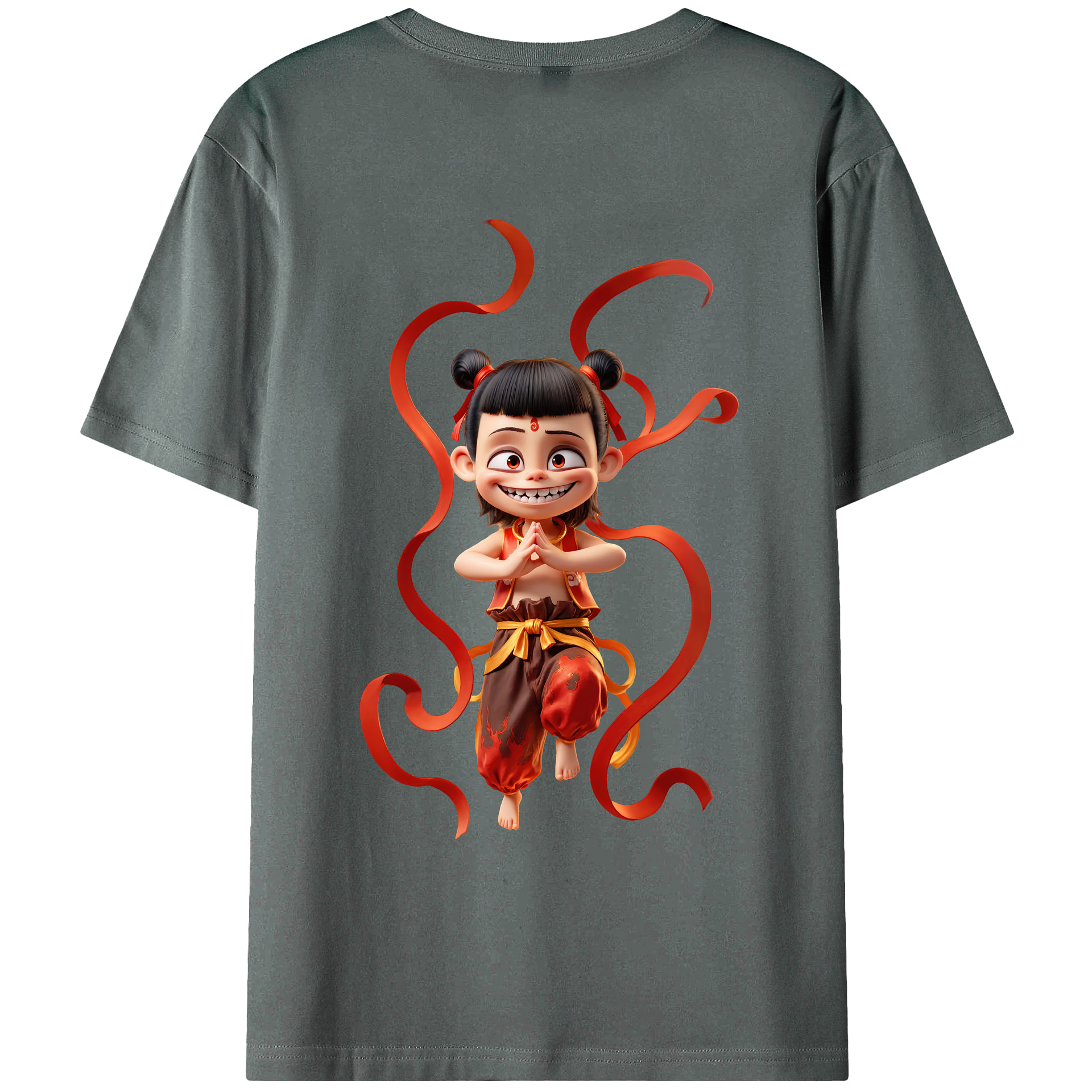 （画像用） Ne Zha 2 ナタ 魔童の大暴れ 綿100％ メンズ半袖Tシャツ（バックプリント） 通気性